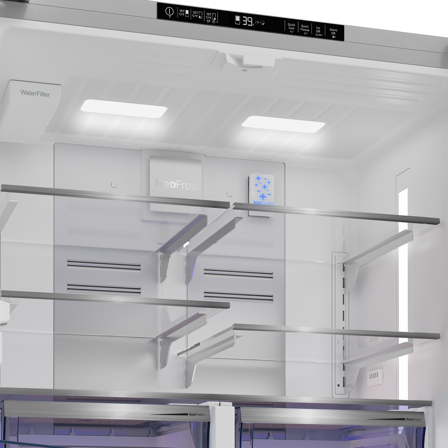 BFFD3626SS: 36" French Four-Door Stainless Steel Refrigerator with auto Ice Maker, Water Dispenser